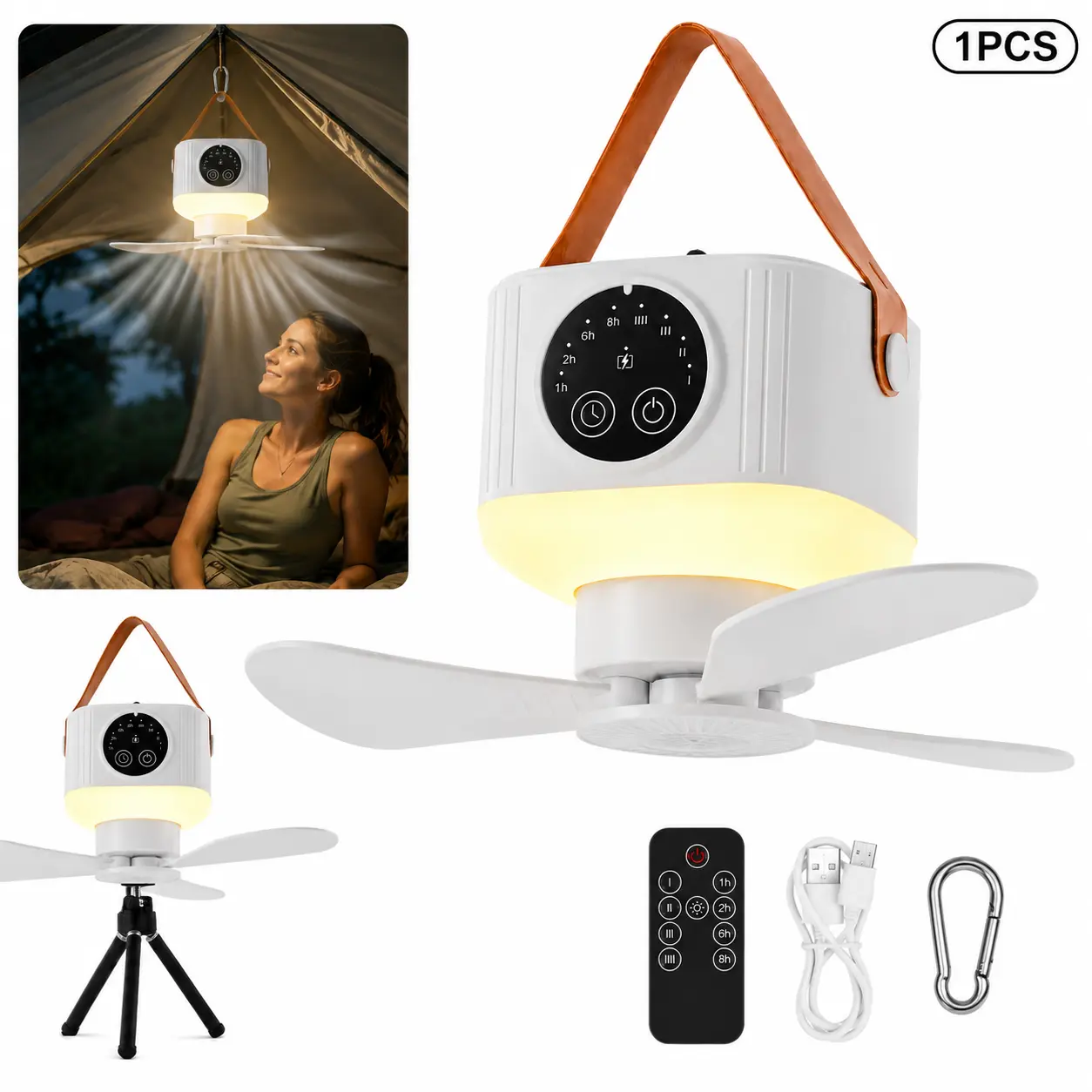 USB Hanging Ceiling Fan with Timer, Portable Mini Ceiling Fan for Camping Tent, Bedroom, Dorm, Office, Travel & Summer Cooling