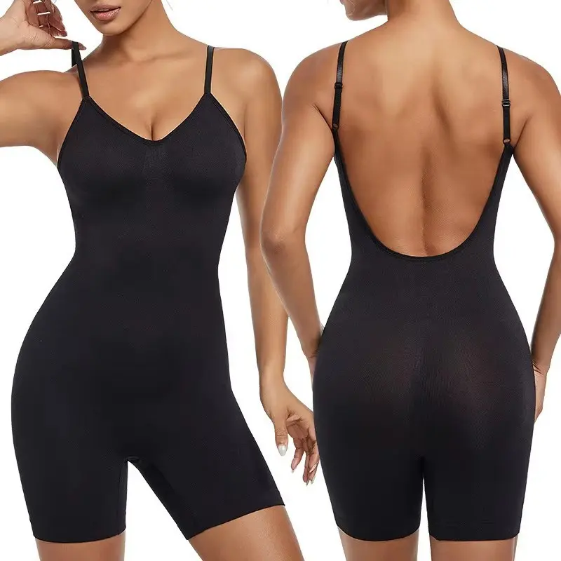Women’s Low-Back Seamless Shapewear Bodysuit, Mid-Thigh Tummy Control Body Shaper with Adjustable Straps, for Formal Events, Date Night & Bridal Outfits