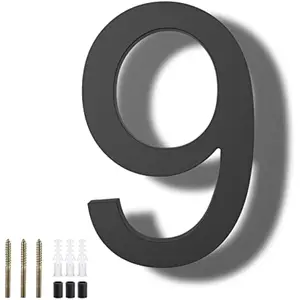 DEWEL 8 Inch Floating Acrylic House Numbers for Outside, Large Black Address Numbers with Nail Kit, Modern 911 Visibility Signage, Weatherproof Exterior Decor for Garage Gate Mailbox Wall (Number 9)