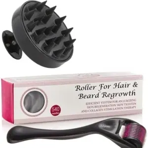 2Pack Scalp Massager Shampoo Brush, Eco-Friendly Wheat Straw Body With Soft Silicon Bristles, Hair Scalp Scrubber+Roller For Hair Growth  with 540 Titanium Needles | Repairs Damaged Hair, Activates Hair Follicles | For Hair Fall & Hair Thickening
