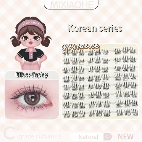 MIXIAOHE Short Glue-free Volumized False Eyelashes Eyelash Extension 96 Clusters Per Cluster Can Be Recycled & Reused without Removal Photogenic Natural & Long-lasting Realistic Segmented Charming C Curl Comes with Adhesive Strips for Beginners