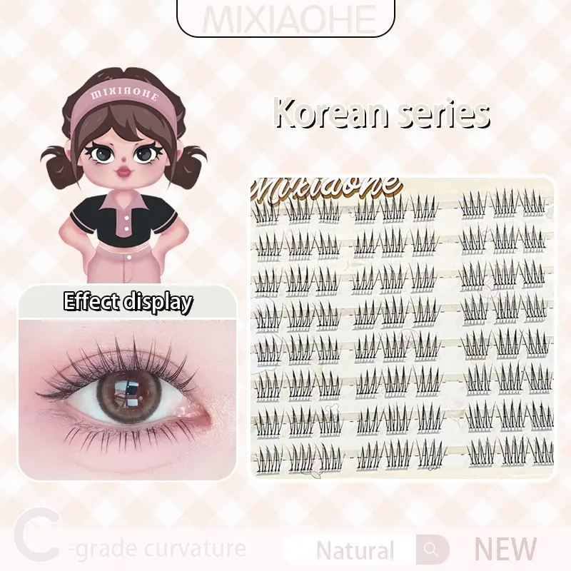 MIXIAOHE Short Glue-free Volumized False Eyelashes Eyelash Extension 96 Clusters Per Cluster Can Be Recycled & Reused without Removal Photogenic Natural & Long-lasting Realistic Segmented Charming C Curl Comes with Adhesive Strips for Beginners