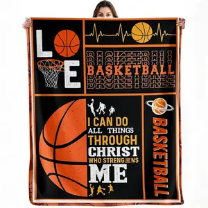 Basketball Flannel Fleece Blanket, Love Basketball & Christian Quote “I Can Do All Things Through Christ”, Soft Warm Throw for Couch Sofa Bed, Athlete Gift Blanket
