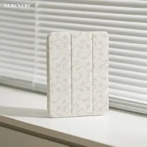 Elegant Floral Vine Pattern PU Flip TPU Soft iPad Case with Trifold Stand, Pencil Holder, Shockproof, Auto Wake/Sleep - Back to School, Gift for Air 11inch, a16, 9th/10th/11th Gen, Fall, Pro 12.9/11/10.9 (2025/2024), 10.9/10.5, Mini 8.3, Galaxy Tab S10+/S