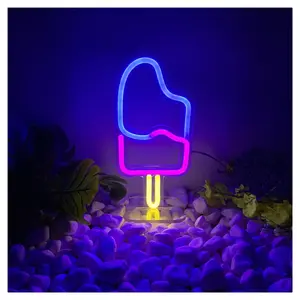 Sign Illuminated Popsicle Table Lamp, Ice Cream USB Neon Light For Home Birthday Decor Night Light 12cmx25cm