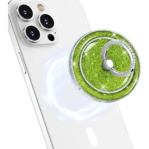Phone Ring for MagSafe,Phone Grip Kickstand,Finger Ring Holder Stand Compatible with  17 16 15 14 13 12 Pro Max Plus and Phone Case - Green Glitter
