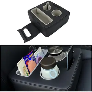 Seat Cup Holder, Leather Non-Slip  Rear Seat Drinks Tray Storage Organizer, Automotive Backseat Cup Holder Tray Expander, Universal for SUV Automobile
