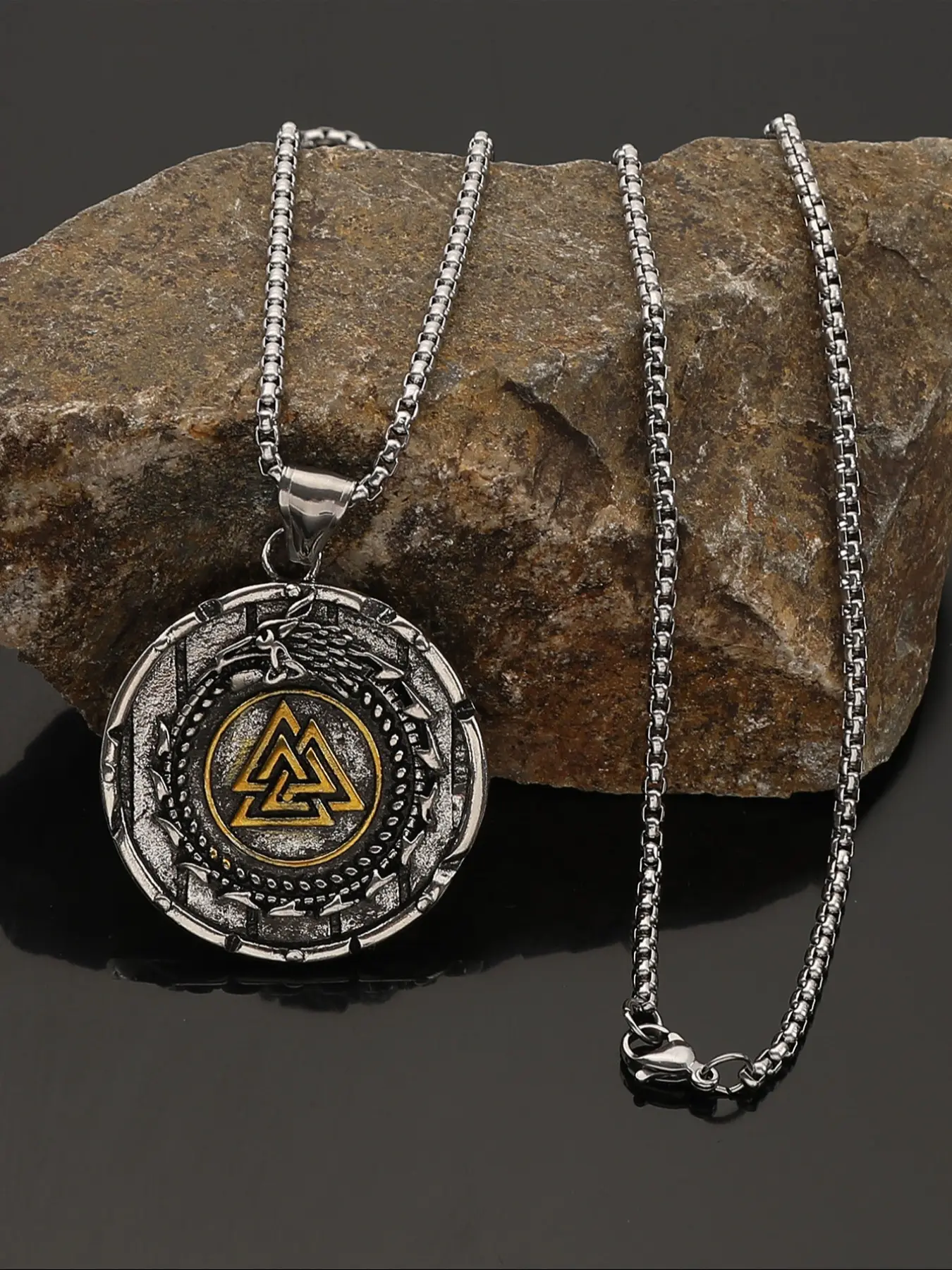Vintage Viking World Snake Pendant Alloy Necklace, Odin Shield Fashion Versatile Men's Necklace, Norwegian Style Fashion Jewelry Party Accessory Gift, Charm Necklace