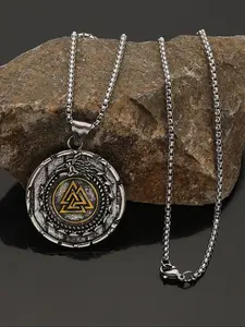 Vintage Viking World Snake Pendant Necklace, Odin Shield Fashion Versatile Men's Necklace, Norwegian Style Party Accessory Gift, Charm Necklace