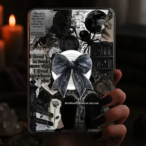 White Dots In Black Gothic Bow Kindle Grip Dark Romance Magnetic Holder Magsafe Phone Kindle Accessory