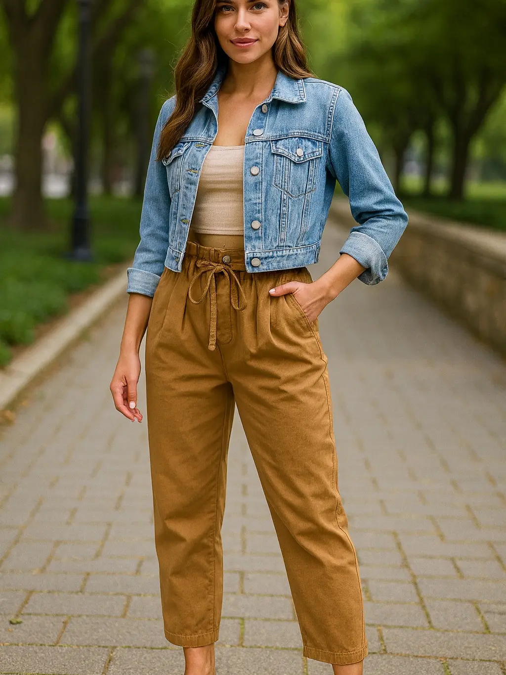 Camel Tie Waist Canvas Pants
