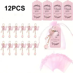 12pcs Cut Beaded Laser Butterfly Keychain Charms Keychain Pendant Teenage Heart Book Bag Charms for Pink Adult Party Gifts, Wedding Return Gifts Filling Box