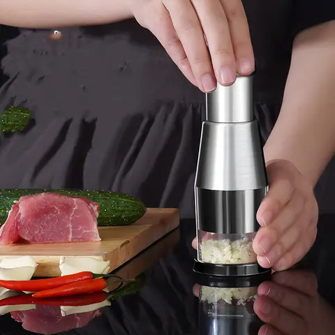 Handy Manual Garlic Press - Stainless Steel Blades, ABS Plastic Body, Food-Safe Cooking Utensil, Small Garlic Crushers for Chopping Onions, Vegetables & Fruits, Garlic Crusher