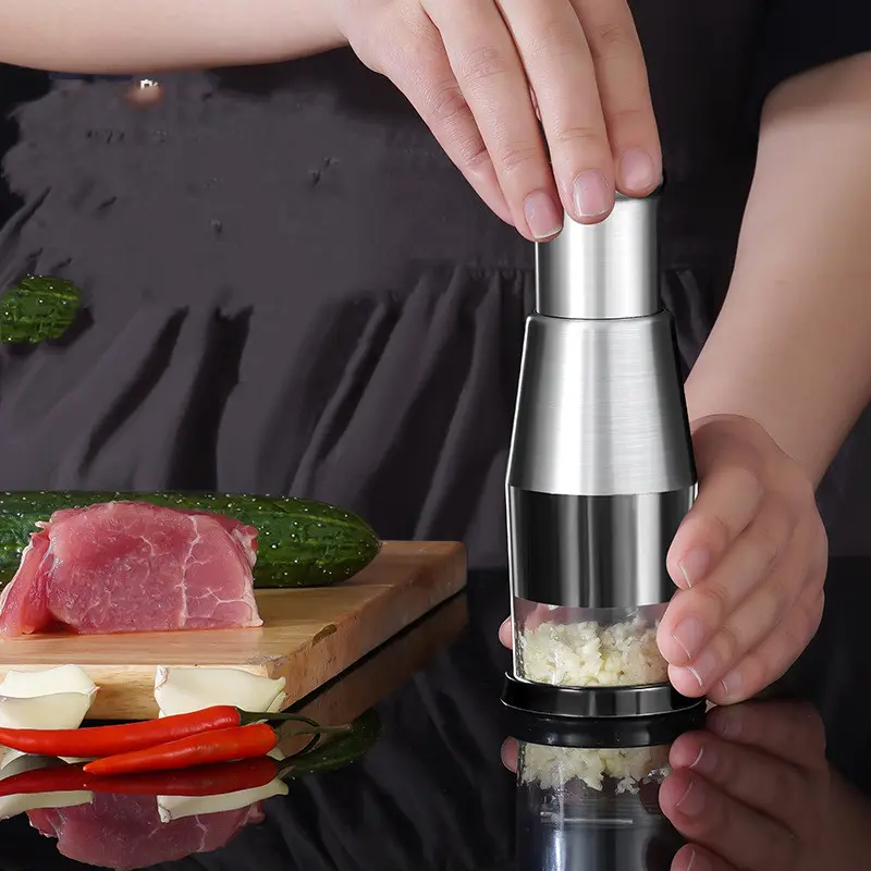 Manual Garlic Press, Onion & Garlic Chopper - Stainless Steel Blades, ABS Plastic Body - Ideal for Chopping Vegetables & Fruits - Kitchen Utensil