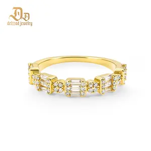 DELZZAD 0.6ct Metropolitan Glow Ring Golden Cluster Half Eternity Stackable Ring Tiered Wedding Band VVS Synthetic Moissanite Ring Jewelry Copper Band Perfect Birthday Engagement Wedding Anniversary Christmas Valentine's Day Mother's Day Gift