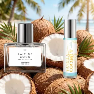 Coconut Milk Perfume 30ML + Vanilla Coconut Roll-On Oil 10ML, Sweet Dreams Aroma, Coconut Fragrance, Highly Scented, Recyclable Liquid Perfume Set, Single Item Packaging