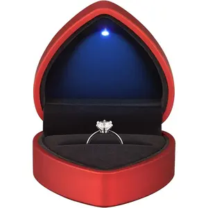 Heart Shaped Ring  Box with LED Light,  Earrings  Case with Light, Jewellry Display Box for Wedding, Engagement, Proposal, Birthday and Anniversary (Red)