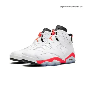 White & Infrared High-Top Basketball Sneakers, Smooth Leather Upper, Shock-Absorbing Cushion, Non-Slip Translucent Outsole, Performance Athletic Trainers For Men