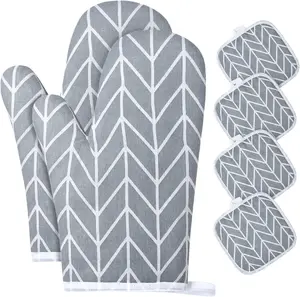 Oven Mitts and Pot Holders 6PCS Set, 392°F Heat Resistant Cooking Gloves and Hot Pads Baking Mittens BBQ Gloves, Top Kitchen Gadgets, Non-Slip Kitchen Mittens for Oven Cooking Baking Grilling AUAUY