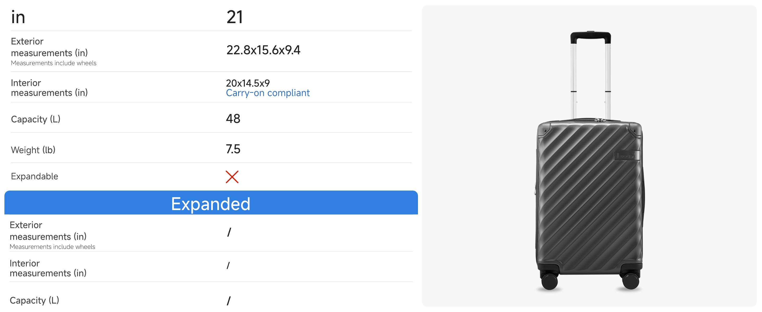 LUGGEX 21 Inch Carry On Luggage for Airplanes, Polycarbonate Hard Shell Suitcase with TSA Lock, Perfect for Travel & Business