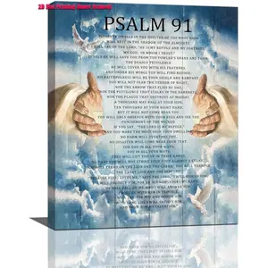 1pc 2D flat wrapped canvas frame,Psalm 91 Wall Art Psalms 91 Bible Verse Pictures Wall Decor Christian Canvas Prints Religious Scripture Decorations Painting Artwork Office Home Decor For Church Bathroom Bedroom,Ready to hang