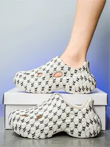 Unisex Full Print Platform Clogs: Slimming Light Commute Style, Platform Height Boost, Breathable Design, Slip-On Lazy Shoes. Ideal for summer commute/campus classes