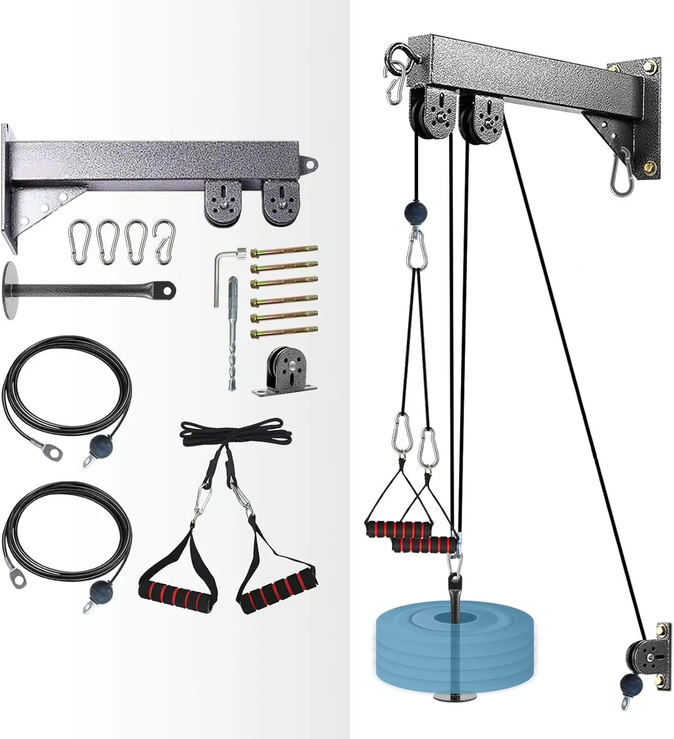 Fitness Wall Mount Pulley System, Weight Cable Pulley System for Gym, Lat Pull Down and Low Row Cable Machine, Cable Station Equipment