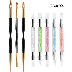 8-Piece Nail Art Tool Set, Nail Art Kit, including 5 silicone dual-ended carving pens and 3 dual-ended painting brushes, designed for dot painting, line outlining, coloring. Suitable for both beginners and professional nail artists
