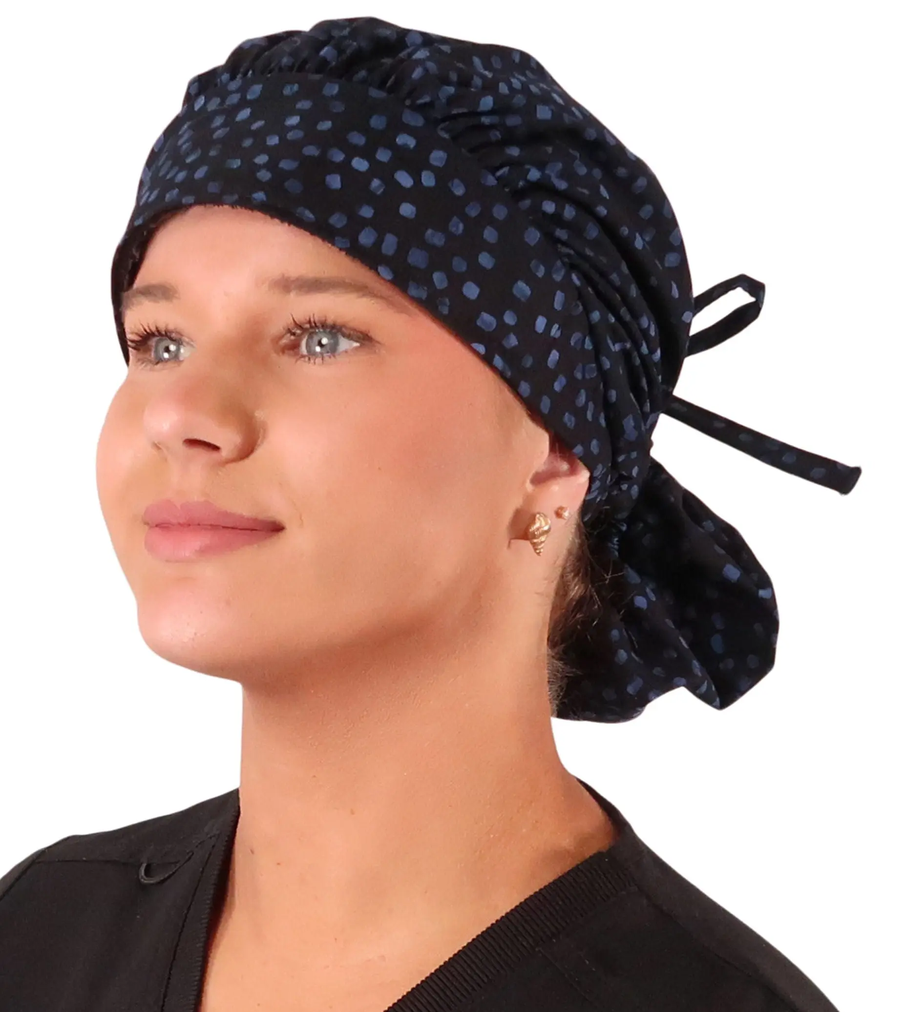 Banded Bouffant Ponytail Scrub Cap - Blue Batik Confetti