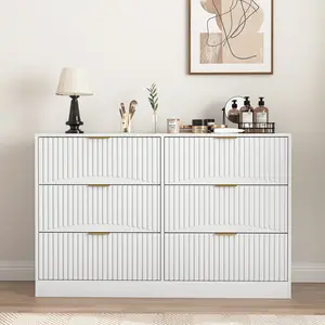 [Bellemave]  47.2" Large Storage Cabinet with 6 Drawers, Wood Chest of Drawers with Golden Handles, White Dresser for Bedroom, Living Room, Hallway