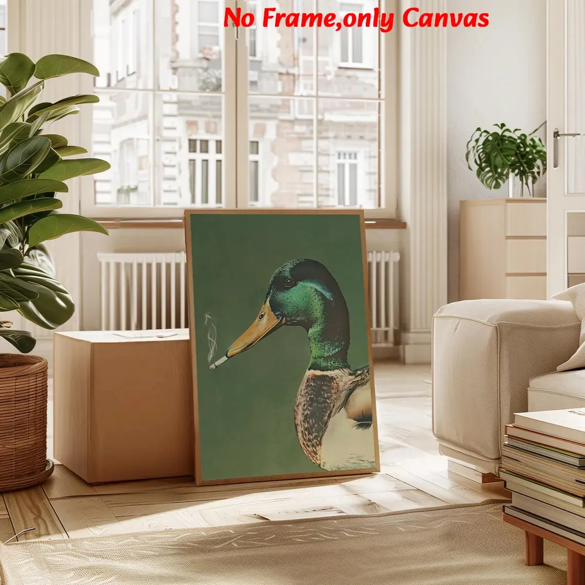 1pc, wall art, Decorative Artwork, vintage poster, Artistic, mallard duck smoking print, whimsical animal canvas painting, bedroom decor, living room decor aesthetic, room decor, housewarming gift, Decoration, unframed