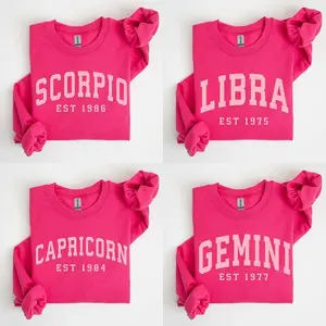 (LEAVE A NOTE OR DM SHOP) Custom Zodiac Sweatshirt- Pink (Heliconia), Personalized Year Astrology Pullover, Black Unisex Crewneck, Cute Horoscope Birthday Gift, Celestial Sign Outfit 2025 - AL
