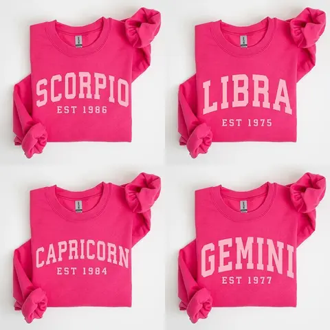 (LEAVE A NOTE OR DM SHOP) Custom Zodiac Sweatshirt- Pink (Heliconia), Personalized Year Astrology Pullover, Black Unisex Crewneck, Cute Horoscope Birthday Gift, Celestial Sign Outfit 2025 - AL