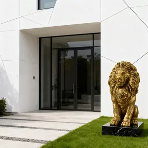 SAVEYOUR 24" Resin Lion Garden Statue Weatherproof Metallic Gold Finish Patriotic Independence Day Decor Ideal for Villa Garden Park Resort Courtyard