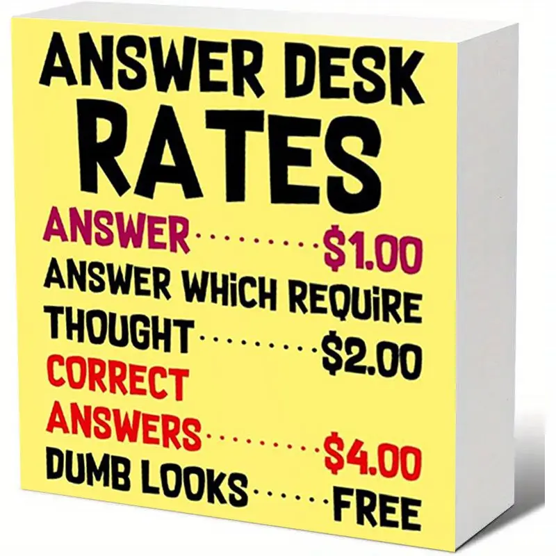 Answer Rates Chart Desk Sign - Synthetic Box Plaque, Basic English Design, Rectangle-Square Shape, All Seasons Office Rate Tracker, Yellow Home Decor Gift for Colleagues