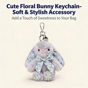 15cm Floral Bow Bunny Plush Keychain, Cute Butterfly Bow Rabbit Bag Charm, Soft Stuffed Animal Doll, Aesthetic Healing Gift for Girls