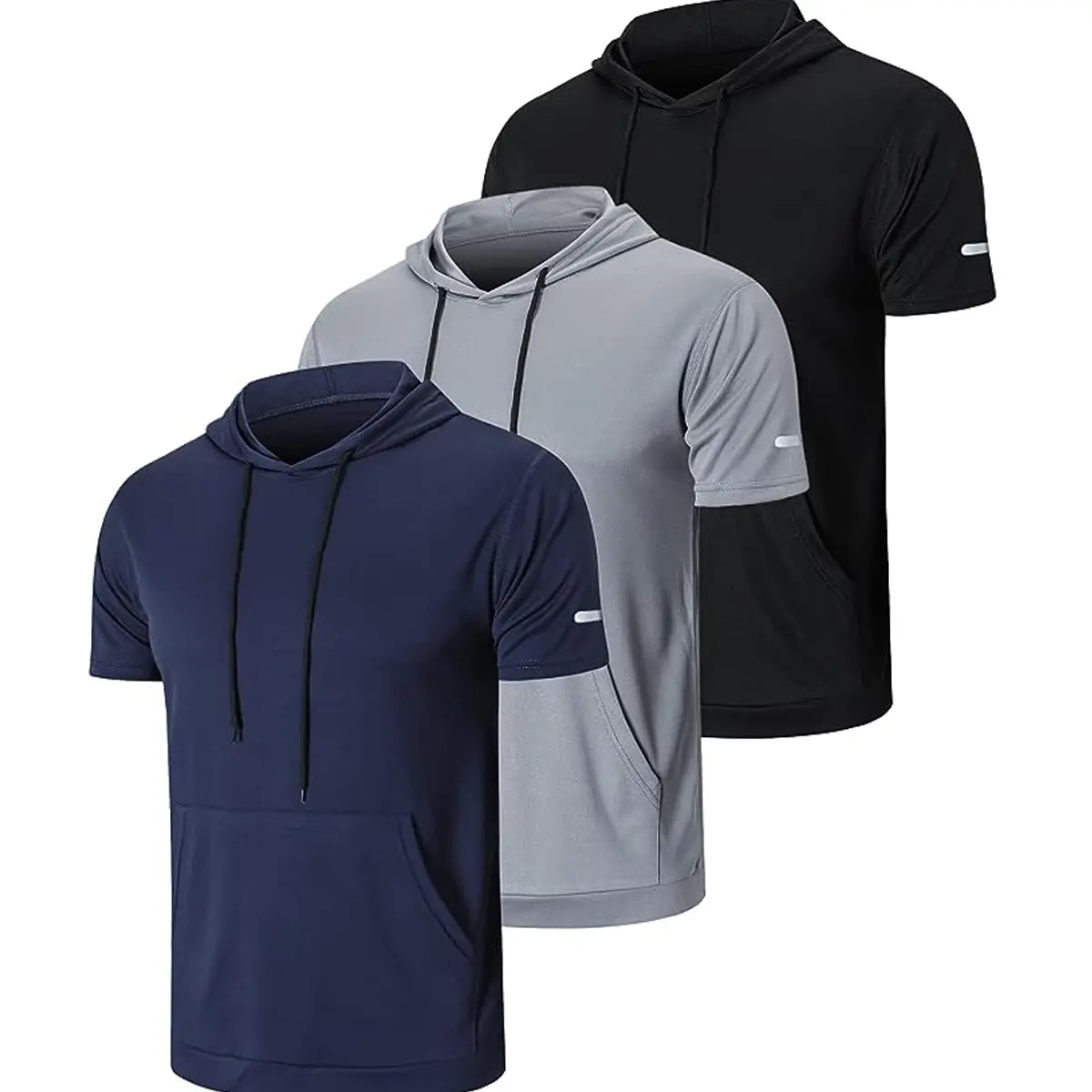 3 Pack Men's Running tops Workout Shirts Quick Drying Moisture Wicking Short Sleeve Mesh Athletic T-Shirts with Hoods