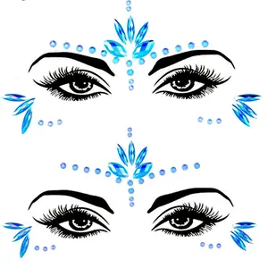 Face Gems Stick Jewels Halloween Body Eye Face Jewels Gems Rave Festival Tattoo Glitter Self Adhesive Crystals Rhinestones Diamonds Tattoos Sticker Party Carnival Festival Decorations (Blue)