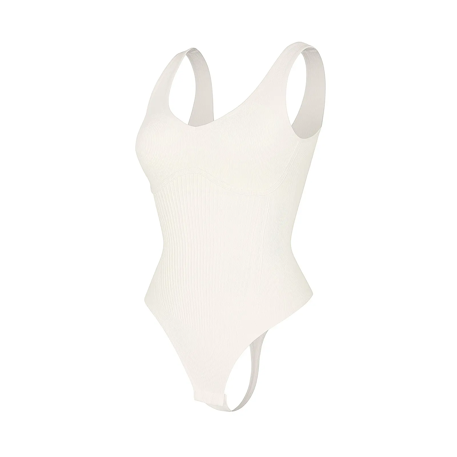 White-Deep V-Wide Strap-Thong Shaperwear