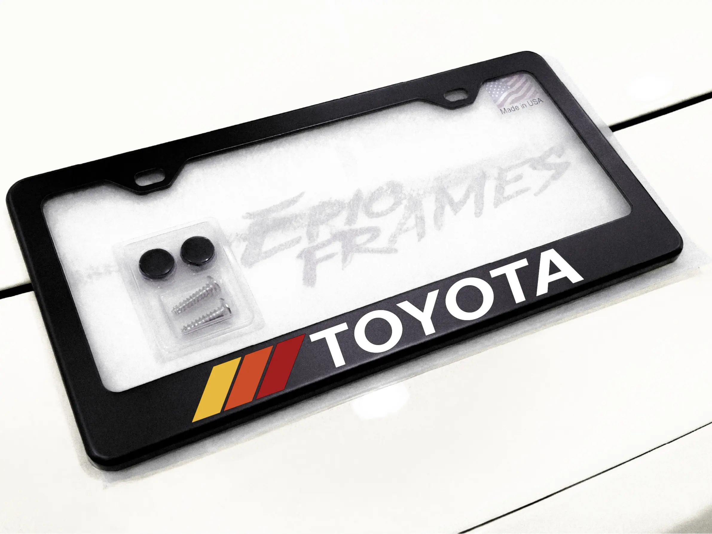 Vintage Toyota Retro Style License Plate Frame TRD Off Road 4x4 Black Metal