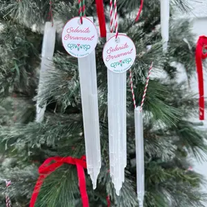 Selenite Icicle Christmas Ornaments - 4-Pack - 7–9 in. with Festive Ribbon