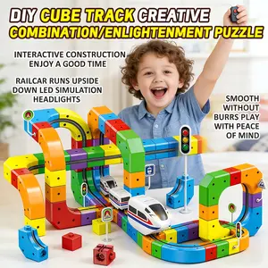 BODERI Magic Track Train 123/81/51pcs, 3D Deformable Gravity Race Track, DIY STEM Building Block Track Car, Parent-Child Interactive Assembly Toy for Boys Girls Indoor Outdoor Play