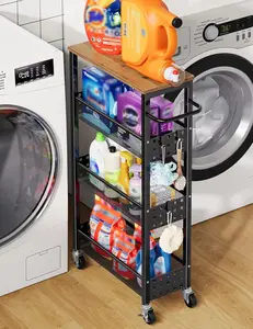Slim Cart, Skinny Rolling Spice Rack with Table Top, Small Laundry Organizers and Shelves for Between Washer and Dryer, Thin Shelf for Spaces, 4 Tier Cabinet