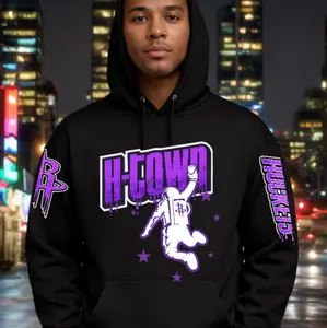 HTOWN ASTRONAUT DUNK Hoodie - Black with Purple Astronaut Graphic and Drip Logo - Comfortable and Stylish for Casual Wear