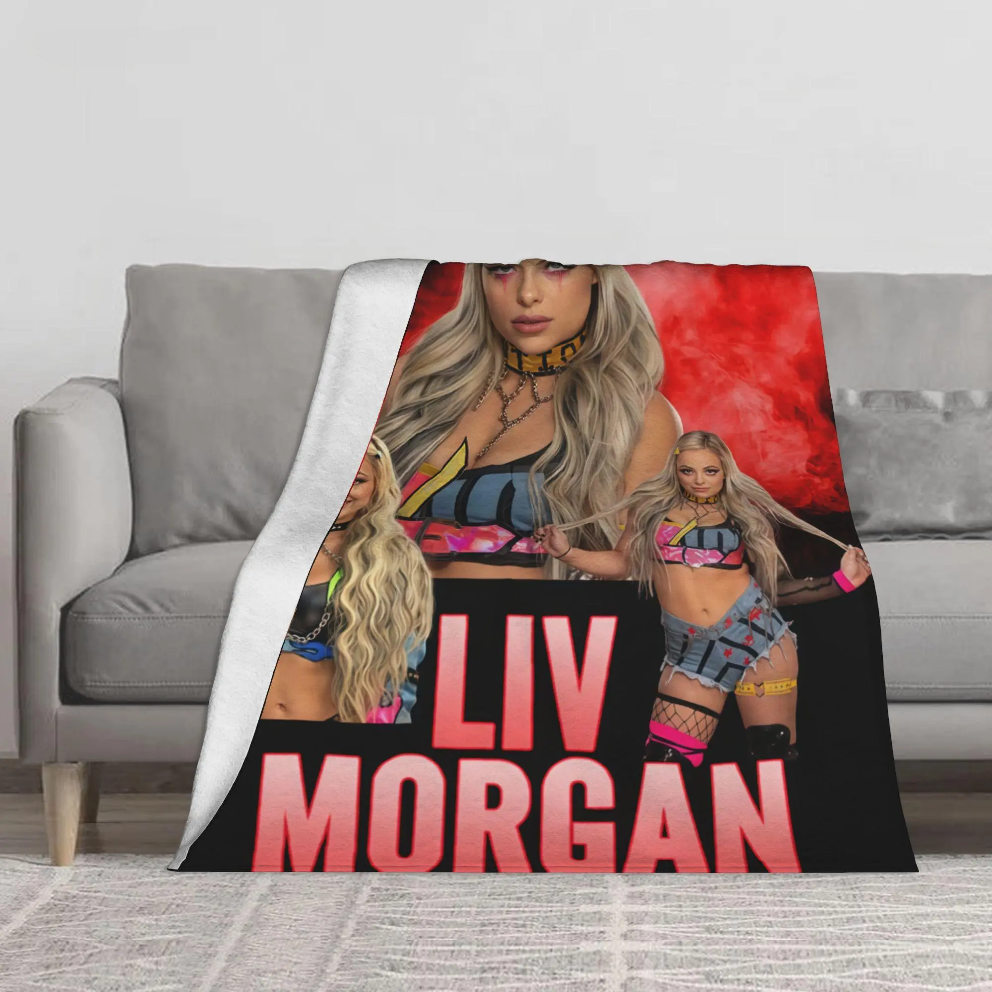 Multi‑Size Liv Morgan Wrestling Superstar Collage Fleece Blanket, Women Wrestler Champion Portrait Patchwork HD Printed Soft Cozy Blanket, Warm Lightweight Bed Sofa Couch Travel Blanket