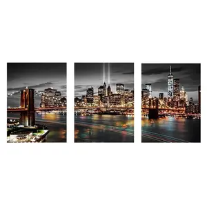 Brooklyn Bridge pattern - Artistic decoration painting of New York City skyline - Urban landscape art piece - Suitable for modern home decoration in living room or bedroom - With frame(36*16in) Christmas gifts