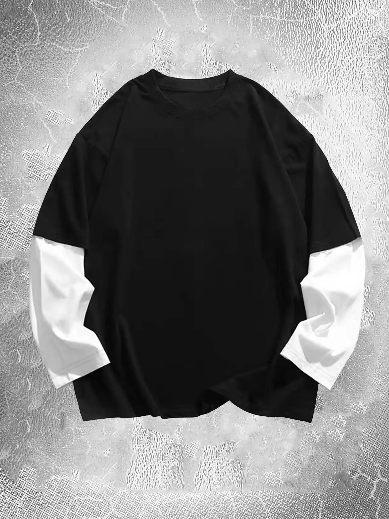 Men's Colorblock 2 in 1 Tee, Casual Long Sleeve Drop Shoulder T-shirt for Spring & Fall, Men's Tops for Daily Wear, Menswear