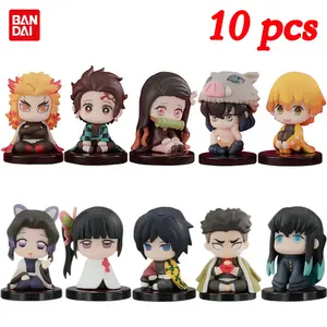 10pcs Set Q Version Demon Slayer Sitting Ghost Doll Tanjiro Nidouzi Inosuke Zenizu Figure Action Figure Movie Model kid Toy Gift No Box