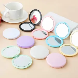 Round Folded Double Sided Mirror Wholesale Cute Mini Clamshell Student Portable Dressing Pocket Diy Small Mirror