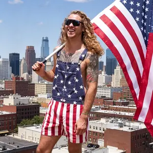 Patriotic USA Flag Overalls Men Women Soft Stretch Bib Pants Breathable Summer Casual Jumpsuit for Independence Day Celebration